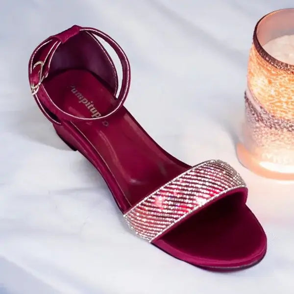 Mehroon Satin Wedge Sandals 1.5 Inch Festive Wear Pakistan - PIU_286 | PumpItUp