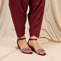 Queen Mehroon Pearl Strap Wedge Sandals for Women - PIU_286 | PumpItUp