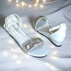 Queen White Rhinestone Strap Wedge Sandals Pakistan - PIU_287 | PumpItUp