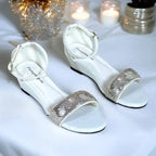 White Pearl Strap Wedge Sandals Pakistan - PIU_287 | PumpItUp