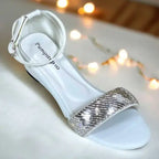White Satin Wedge Sandals 1.5 Inch Bridal Wear Pakistan - PIU_287 | PumpItUp