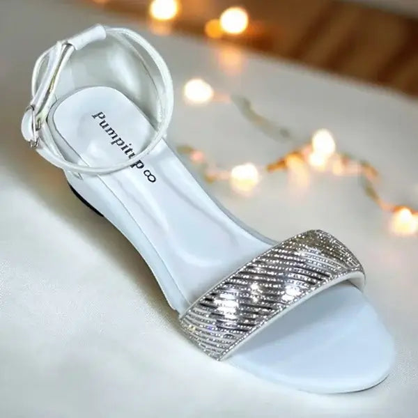 White Satin Wedge Sandals 1.5 Inch Bridal Wear Pakistan - PIU_287 | PumpItUp