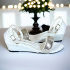 White Satin Fabric Rexine Wedge Sandals Women Pakistan - PIU_287 | PumpItUp