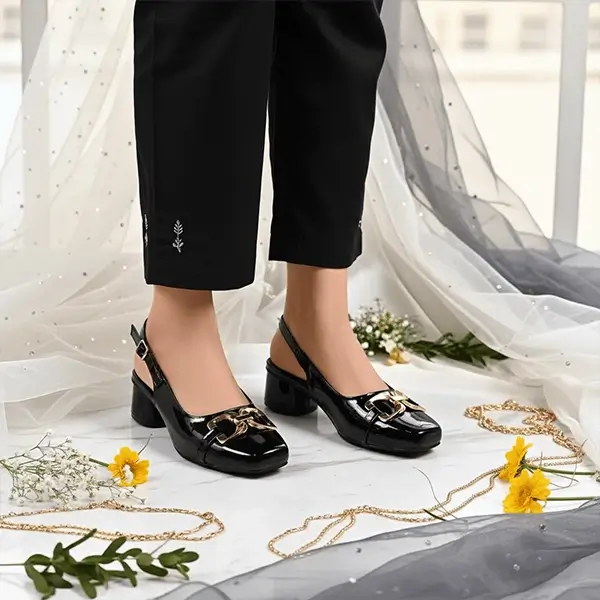 Raven Black Slingback Block Heel PIU_253 Amarah Rexine ladies shoes PumpItUp.pk