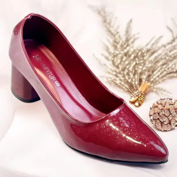 Red Midnight Gloss Block Heels PIU_233 dot patent rexine shoes PumpItUp.pk