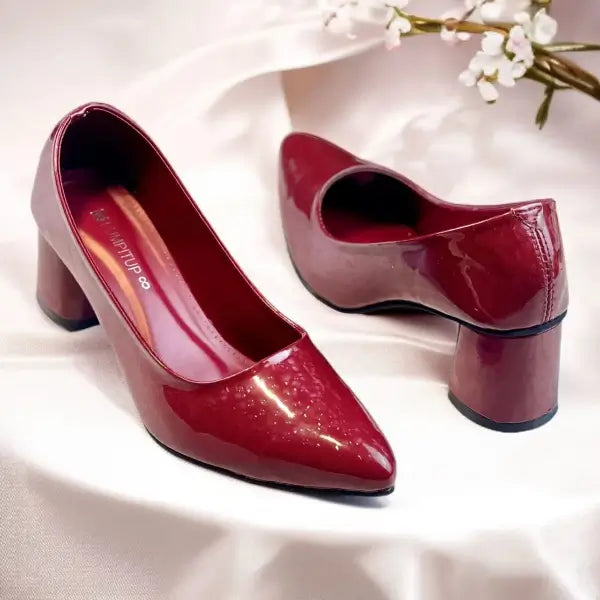 Red Midnight Gloss Block Heels PIU_233 dot patent rexine shoes PumpItUp.pk