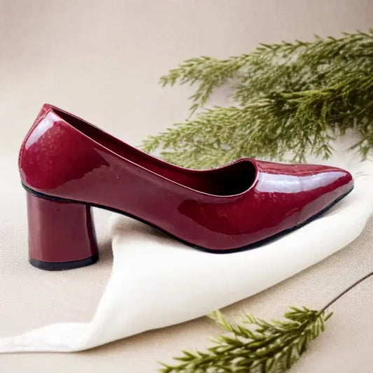 Red Midnight Gloss Block Heels PIU_233 dot patent rexine shoes PumpItUp.pk