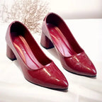 Red Midnight Gloss Block Heels PIU_233 dot patent rexine shoes PumpItUp.pk