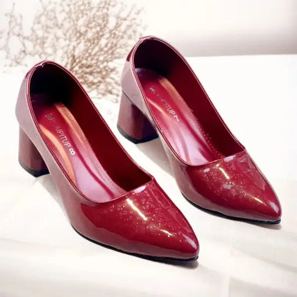 Red Midnight Gloss Block Heels PIU_233 dot patent rexine shoes PumpItUp.pk