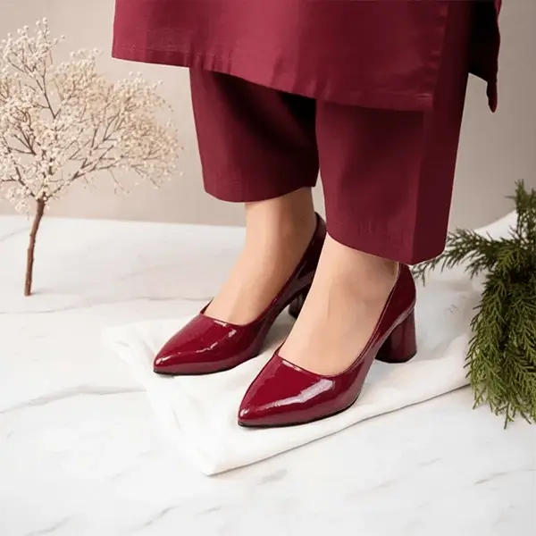Red Midnight Gloss Block Heels PIU_233 Dot Patent Rexine ladies shoes PumpItUp.pk