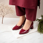 Red Midnight Gloss Block Heels PIU_233 Dot Patent Rexine ladies shoes PumpItUp.pk