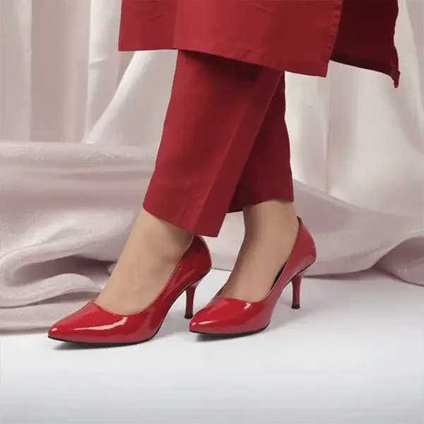 Red Reflected Comfy Pancil Heel Pump PIU_51 Red Shine Patent Rexine ladies shoes PumpItUp.pk