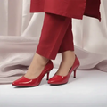 Red Reflected Comfy Pancil Heel Pump PIU_51 Red Shine Patent Rexine ladies shoes PumpItUp.pk