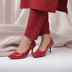 Red Reflected Comfy Pancil Heel Pump PIU_51 Red Shine Patent Rexine ladies shoes PumpItUp.pk