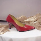 Red Reflected Comfy Pancil Heel Pump PIU_51 Red Shine Patent Rexine ladies shoes PumpItUp.pk