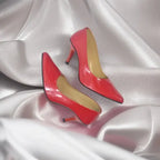 Red Reflected Comfy Pancil Heel Pump PIU_51 Red Shine Patent Rexine ladies shoes PumpItUp.pk