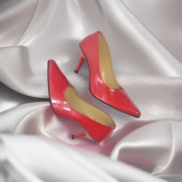 Red Reflected Comfy Pancil Heel Pump PIU_51 Red Shine Patent Rexine ladies shoes PumpItUp.pk