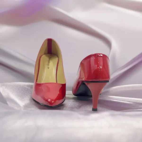 Red Reflected Comfy Pancil Heel Pump PIU_51 Red Shine Patent Rexine ladies shoes PumpItUp.pk