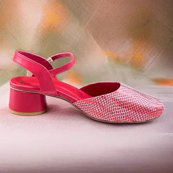Red & White Dusk Heels PIU_231 sofa rexine block heel shoes PumpItUp.pk
