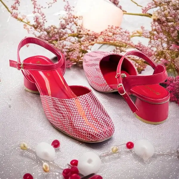 Red & White Dusk Heels PIU_231 sofa rexine block heel shoes PumpItUp.pk
