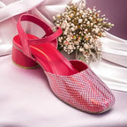 Red & White Dusk Heels PIU_231 sofa rexine block heel shoes PumpItUp.pk