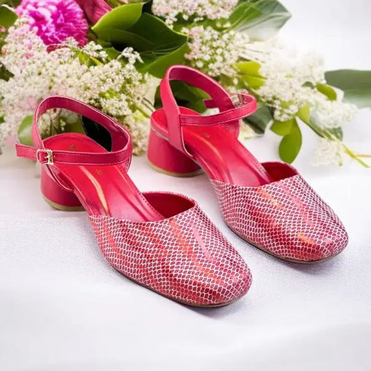 Red & White Dusk Heels PIU_231 sofa rexine block heel shoes PumpItUp.pk
