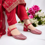 Red & White Dusk Heels Block Heel PIU_231 Sofa Rexine ladies shoes PumpItUp.pk