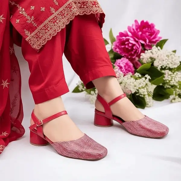 Red & White Dusk Heels Block Heel PIU_231 Sofa Rexine ladies shoes PumpItUp.pk