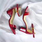 Red Yaro Block Heel Sandal PIU_165 Patent Rexine ladies shoes PumpItUp.pk