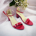 Red Yaro Block Heel Sandal PIU_165 Patent Rexine ladies shoes PumpItUp.pk