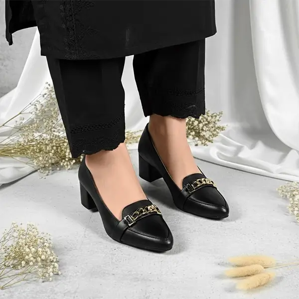 Royale Black Block Heel PIU_260 sofa rexine ladies shoes pumpitup.pk