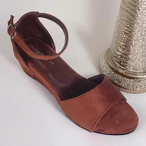 Amarah Fabric Rexine Cocoa Brown Wedge Sandals 1.5 Inch Heel - PIU_291 PumpItUp