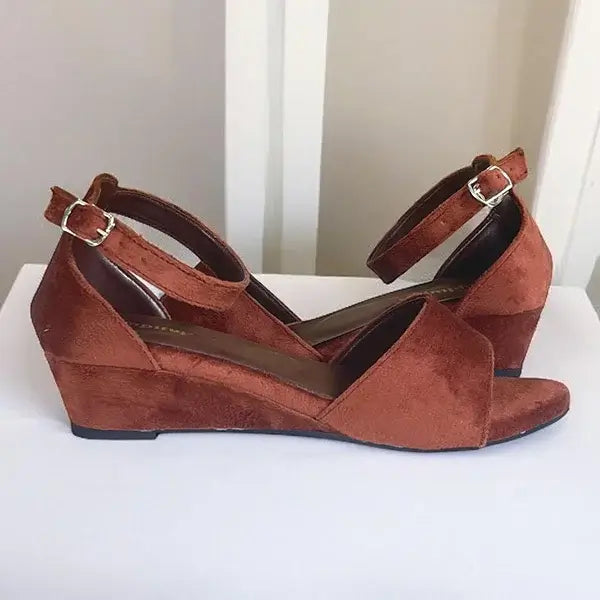  Fabric Rexine Wedge Sandal Cocoa Brown Close Up - PIU_291 PumpItUp.pk

