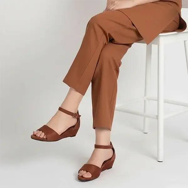  Fabric Rexine Wedge Sandal Cocoa Brown Close Up - PIU_291 PumpItUp.pk

