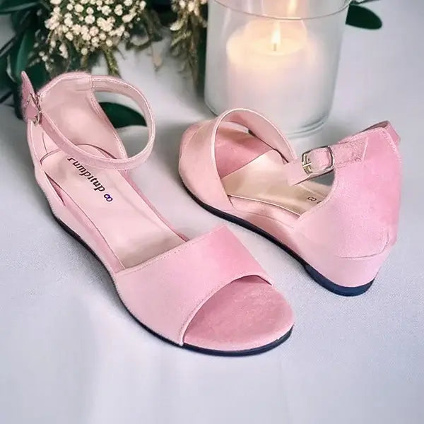 Rustelle Roselle Pink Wedge Sandals PIU_290 - Amarah Fabric Rexine, 1.5 Inch Wedge Heel - PumpItUp Pakistan


