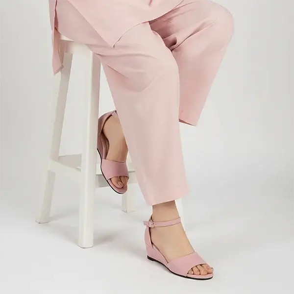  Rustelle Roselle Pink Wedges PIU_290 - Amarah Fabric Rexine Wedge Sandals for Women in Pakistan