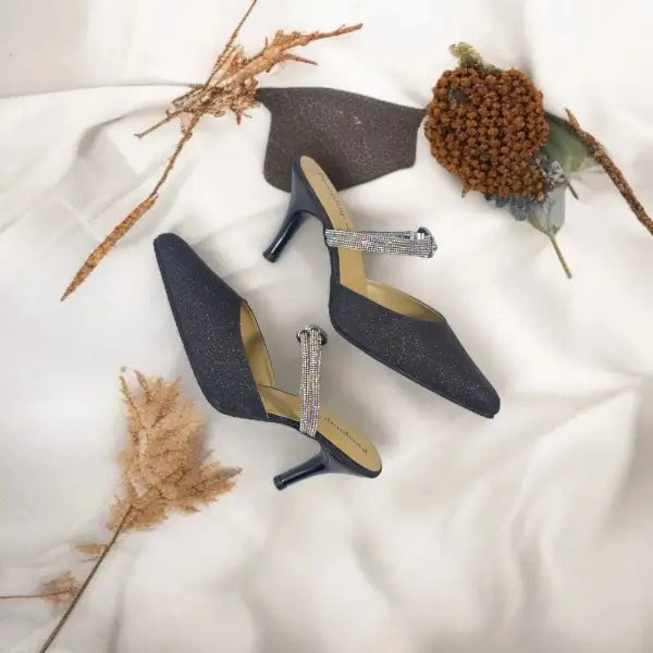 Shiny Black Pencil Heel Party Pump PIU_34 Shine Rexine ladies shoes PumpItUp.pk