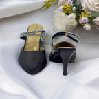 Shiny Black Pencil Heel Party Pump PIU_34 Shine Rexine ladies shoes PumpItUp.pk