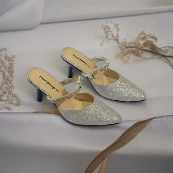 Shiny Silver Pencil Heel Party Pump PIU_35 Shine Rexine ladies shoes PumpItUp.pk