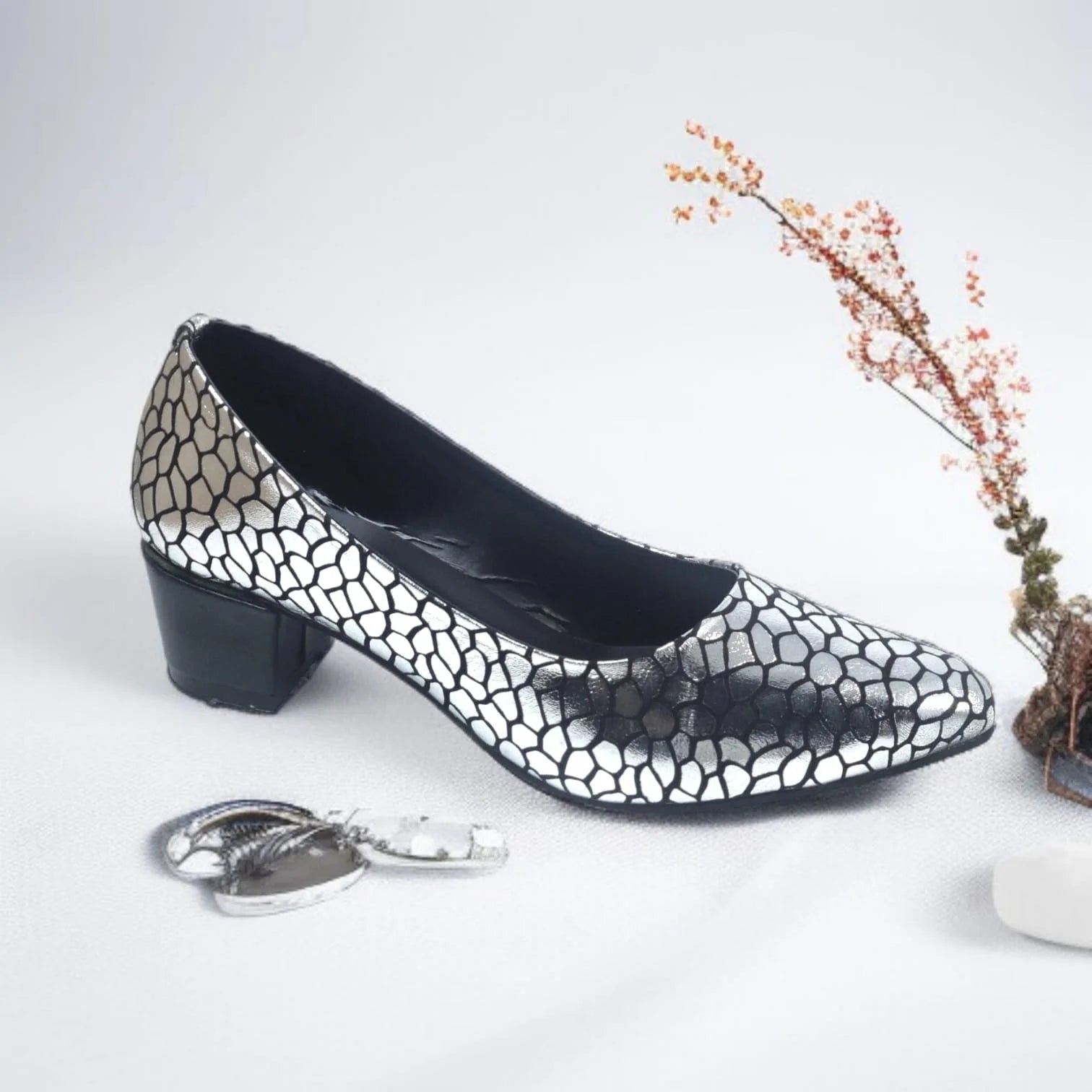 Silver Auric Scales Block Heel PIU_187