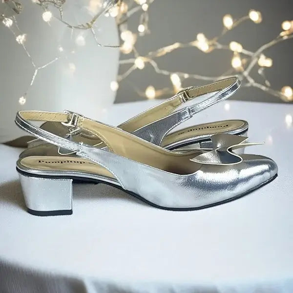  Silver Grace Slingback Block Heel Sole View - PIU_288 | PumpItUp

