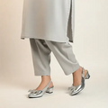 Silver Grace Bow Slingback Block Heel in Silver - PIU_288 | PumpItUp

