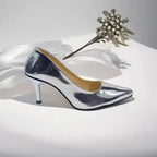 Silver Reflected Comfy Pencil Heel Pump PIU_50 Silver Shine Patent Rexine ladies shoes PumpItUp.pk