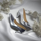 Silver Reflected Comfy Pencil Heel Pump PIU_50 Silver Shine Patent Rexine ladies shoes PumpItUp.pk