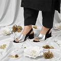 Silver Rush Slingback Block Heel Sandal PIU_188 Sweet & French Gold Rexine ladies shoes PumpItUp.pk