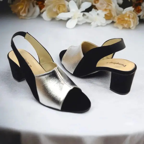 Silver Rush Slingback Block Heel Sandal PIU_188