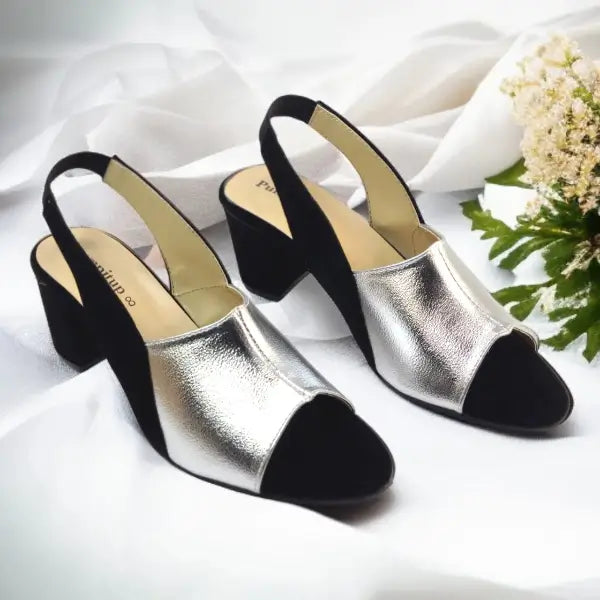 Silver Rush Slingback Block Heel Sandal PIU_188
