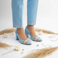 Sky Blue Aurora Glow Block Heel PIU_185 Patent Rexine ladies shoes PumpItUp.pk