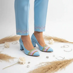 Sky Blue Aurora Glow Block Heel PIU_185 Patent Rexine ladies shoes PumpItUp.pk