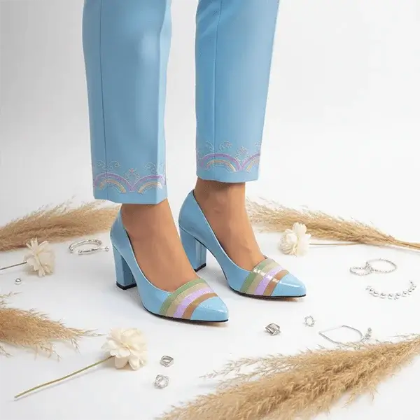 Sky Blue Aurora Glow Block Heel PIU_185 Patent Rexine ladies shoes PumpItUp.pk